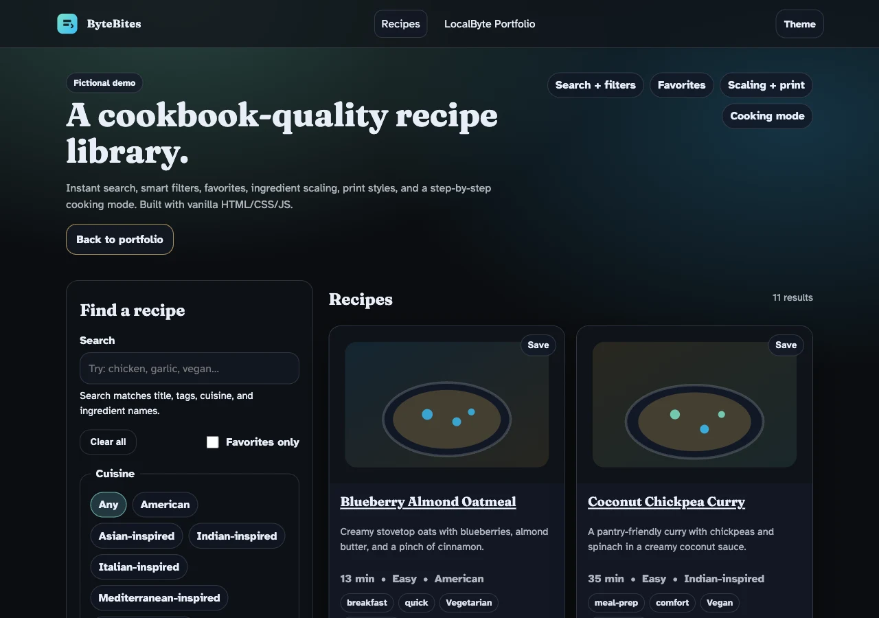ByteBites website preview