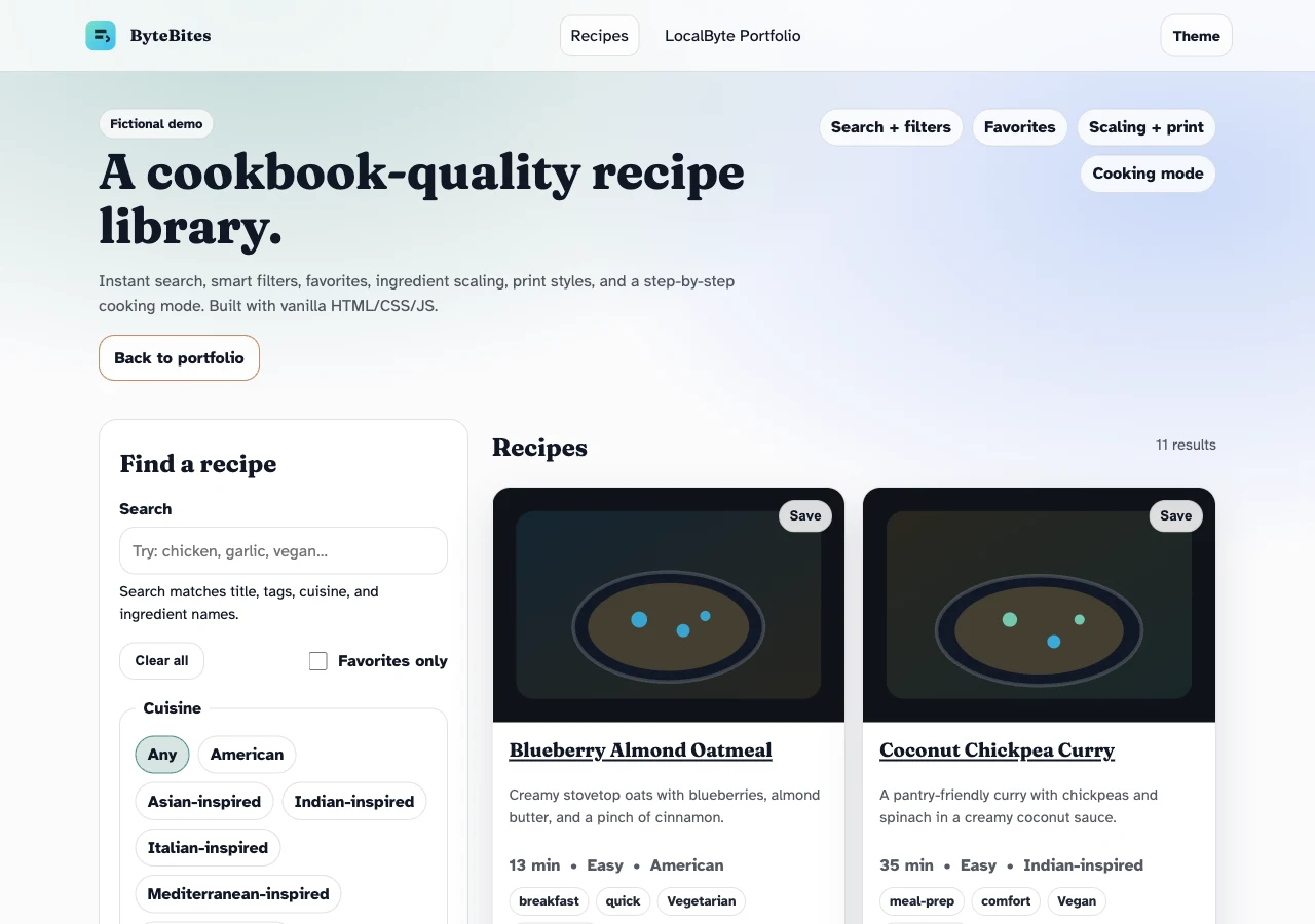 ByteBites website preview