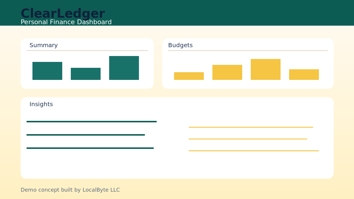 ClearLedger finance dashboard demo preview