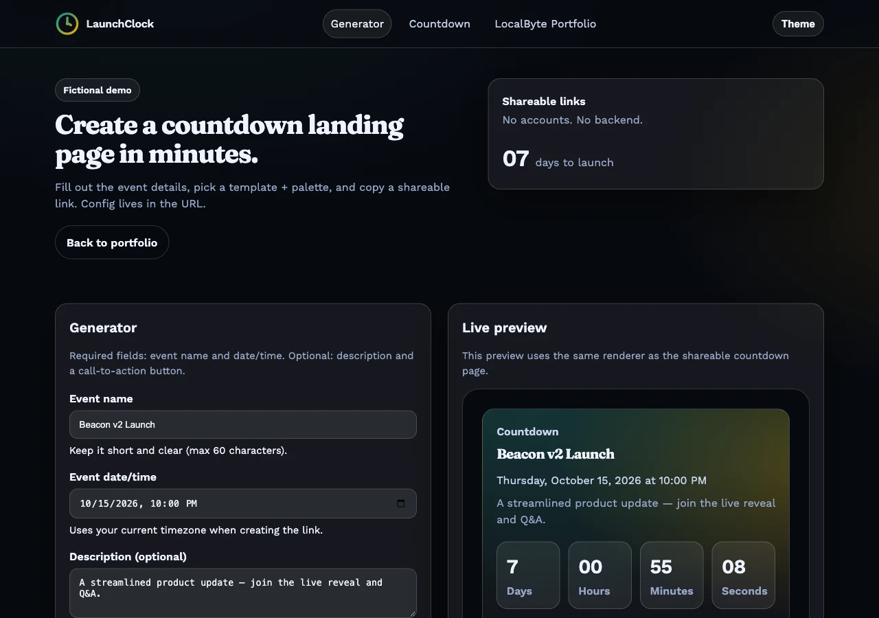 LaunchClock website preview
