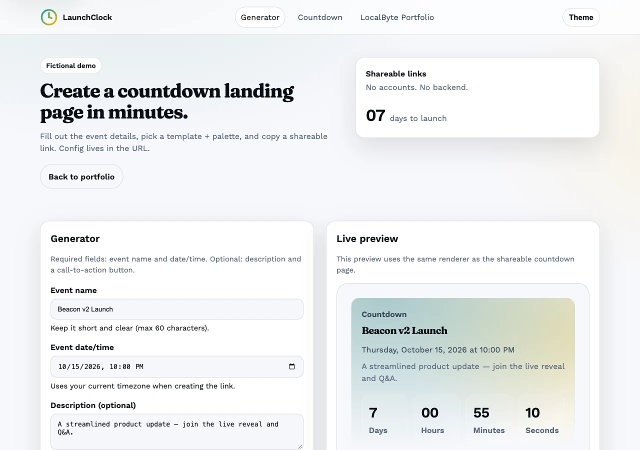 LaunchClock website preview