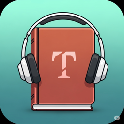 Tinsel app icon: a book with headphones